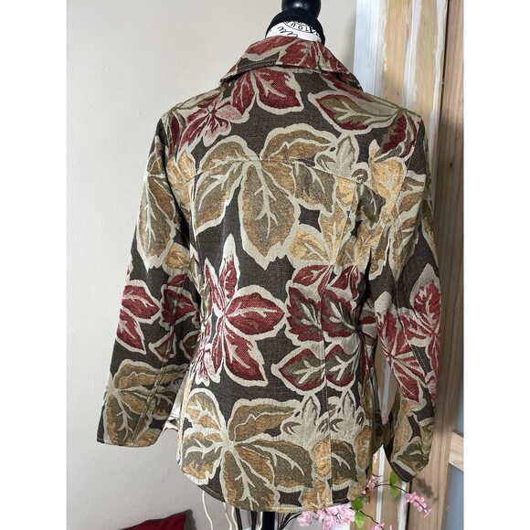 Laura Ashley Womens Jacket Medium Brown Floral Button Front Pockets Collar - Picture 7 of 9
